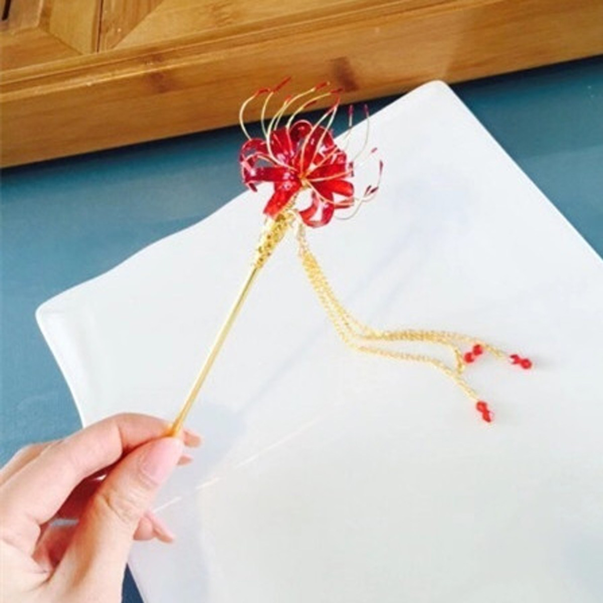 彼岸花发簪带流苏发簪曼珠沙华寻龙决步摇原创纯铜线精致版