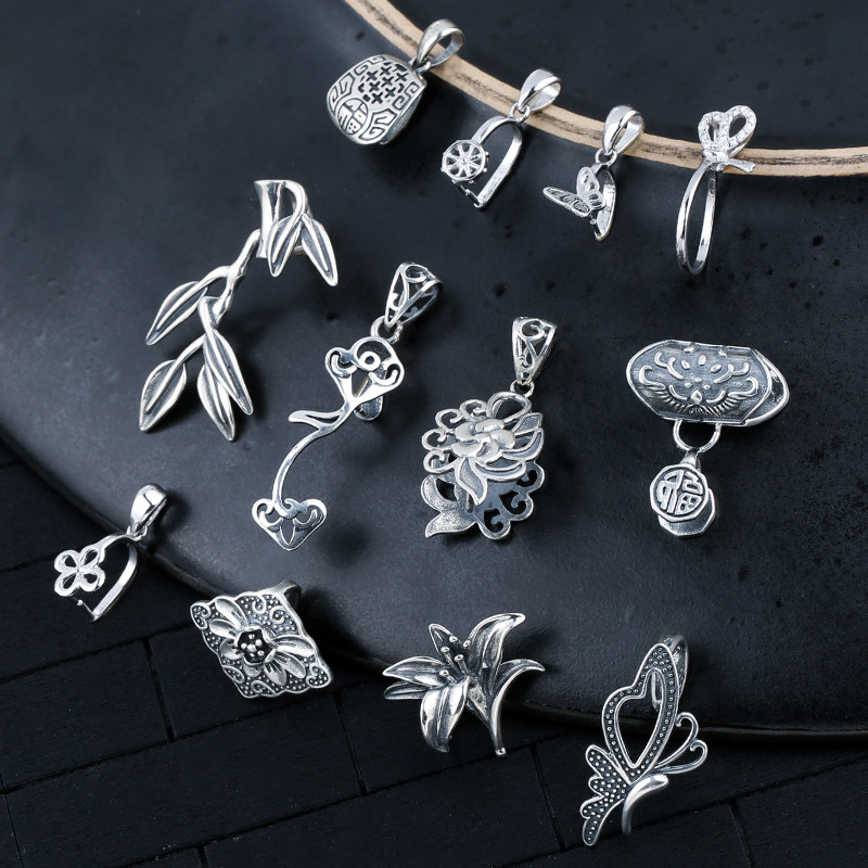 吊坠扣头纯银银夹扣玉diy翡翠蜜蜡平安扣夹扣扣