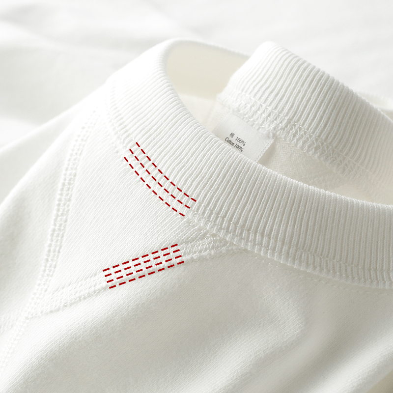 三本针 300g重磅碳素磨毛纯棉短袖t恤男阿美咔叽纯白色不透体恤夏