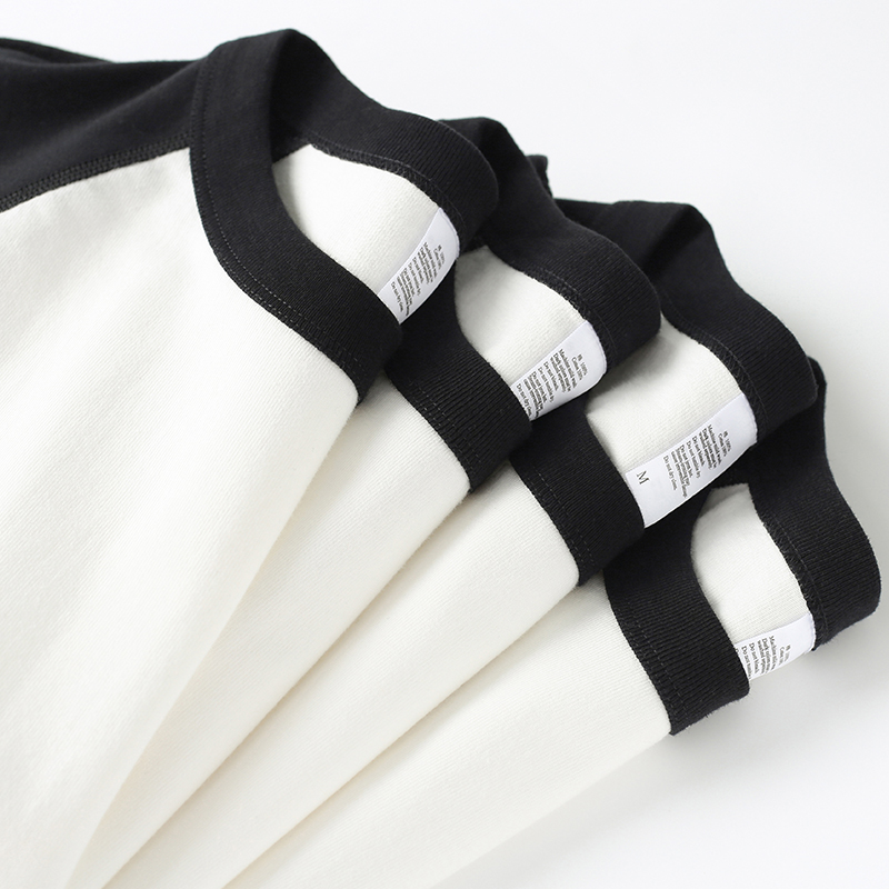 黑白熊猫色春季重磅纯棉圆领插肩袖长袖T男女宽松百搭减龄体恤衫