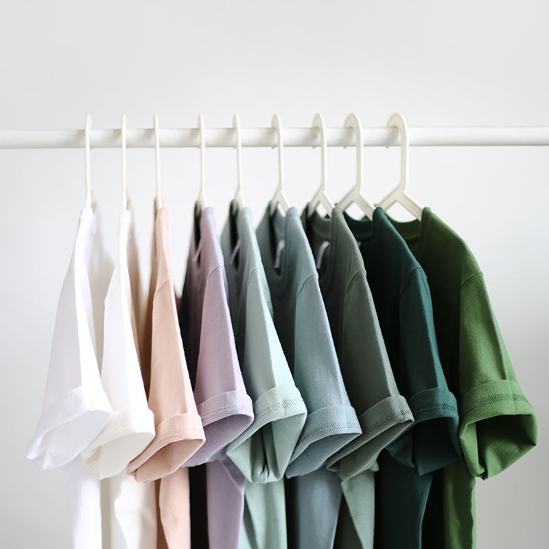 冷淡风 莫兰迪色270g重磅纯棉男女多色紫灰脏粉纯色圆领短袖T恤