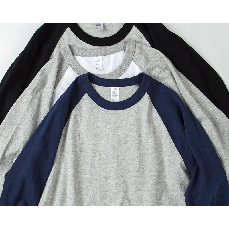 270g重磅美式咔叽圆领七分袖T恤纯棉拼色插肩男女款撞色品质上衣
