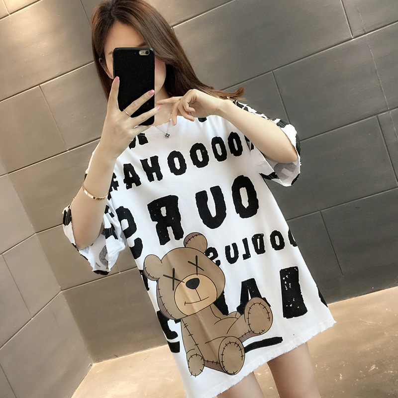 纯棉短袖T恤女装宽松2022年新款夏季爆款中长款设计感打底衫薄款