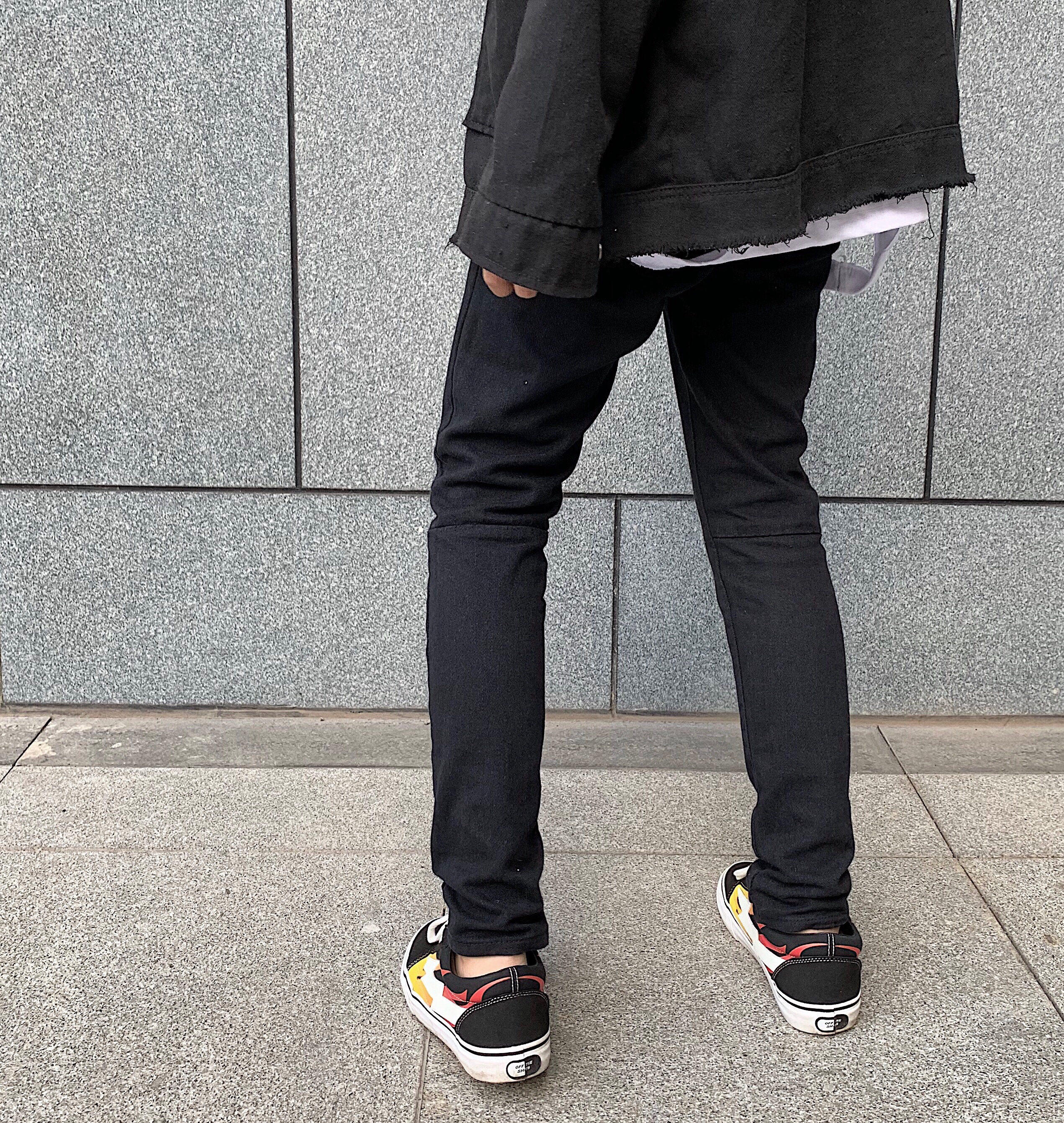 牛仔裤fog风格复古古高街破洞长裤修身小脚ins牛仔裤