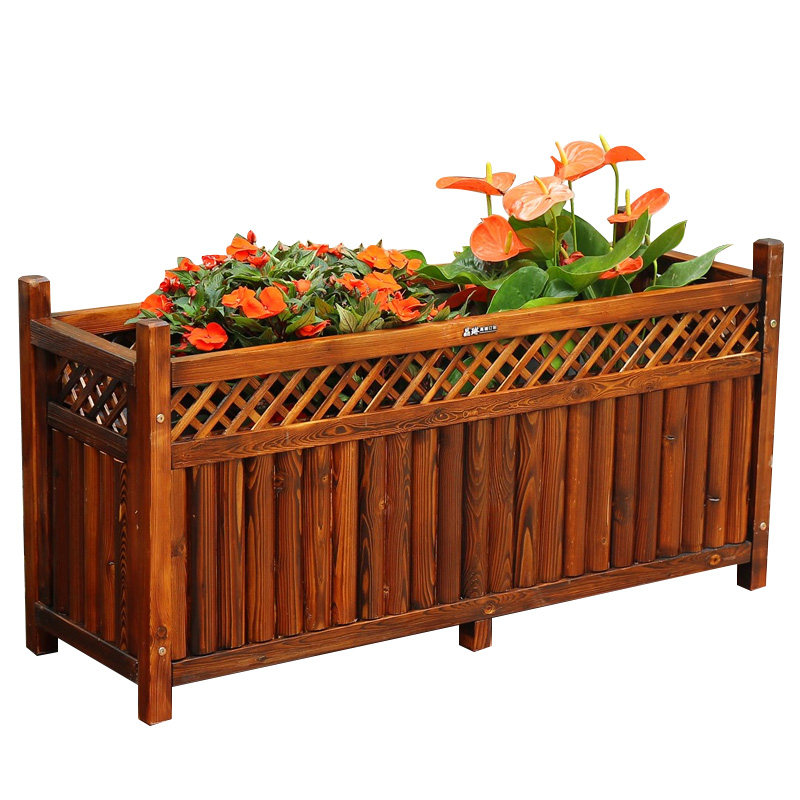 户外防腐木花箱庭院长方形花盆阳台盆景花槽室外花盆