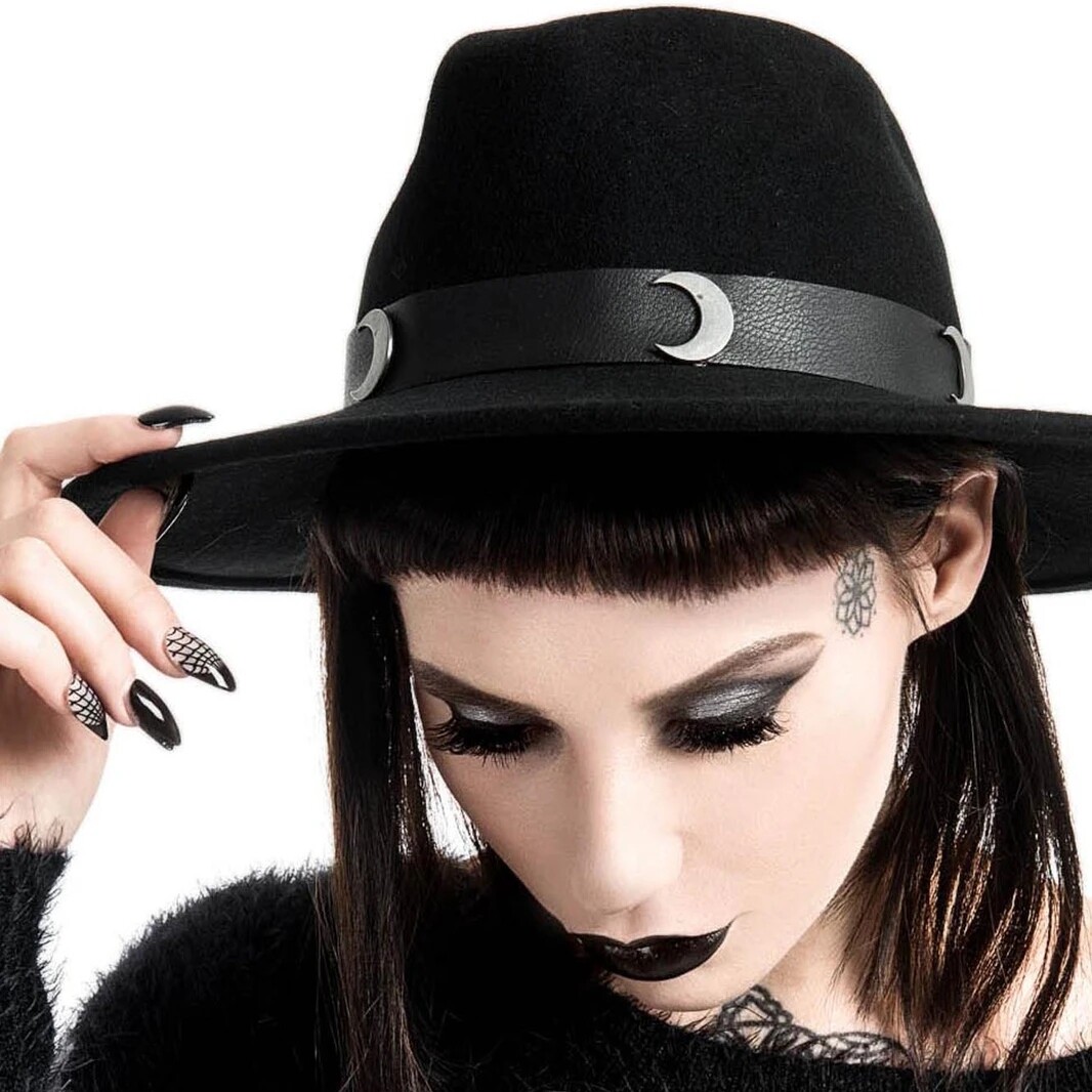 killstareternaleclipsefedora哥特暗黑女巫月亮羊毛帽子帽子