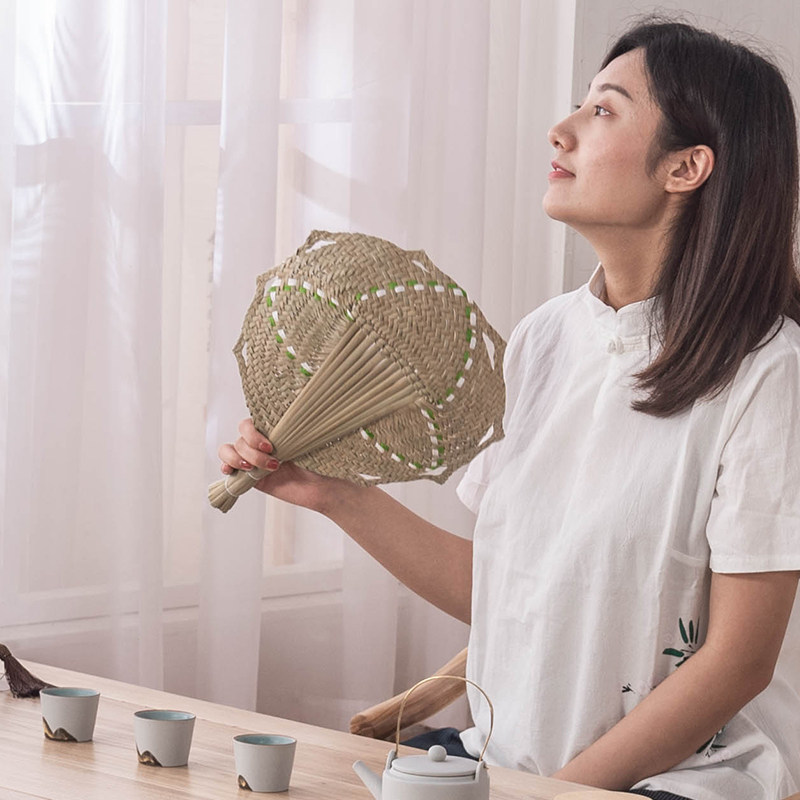 手工纳凉艺风文艺风驱蚊扇芭蕉宝宝蒲草摇扇手摇扇子
