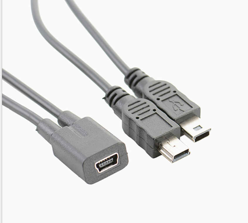 迷你usbmini母头一分二个5p公头同时外接数据线