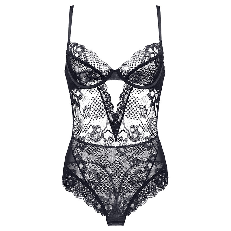 维密哆欧美性感蕾丝超薄半透明镂空内衣裤塑身情趣文胸套装