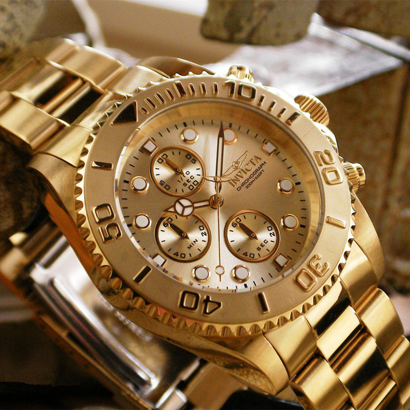 美国正品Invicta 一米劳18K 19157 金色霸气男士防水石英手表1774