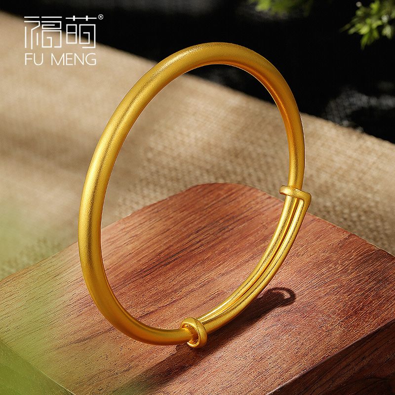 福萌古法金手镯实心999足金镯子传承黄金推拉活口婚嫁2021年新款