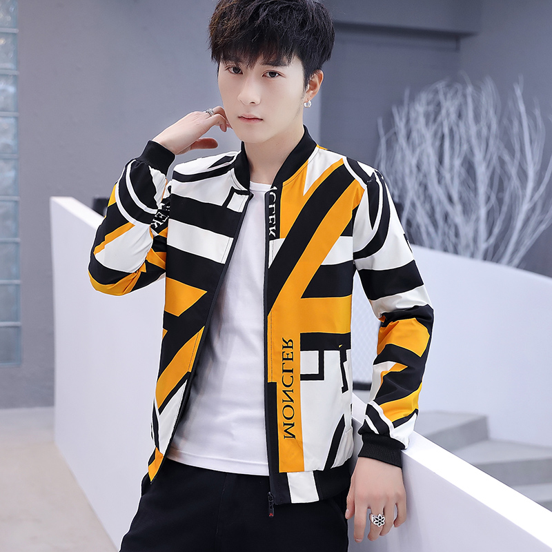 春季新款外套男韩版潮流秋装修身休闲服青年印花棒球领薄款夹克男