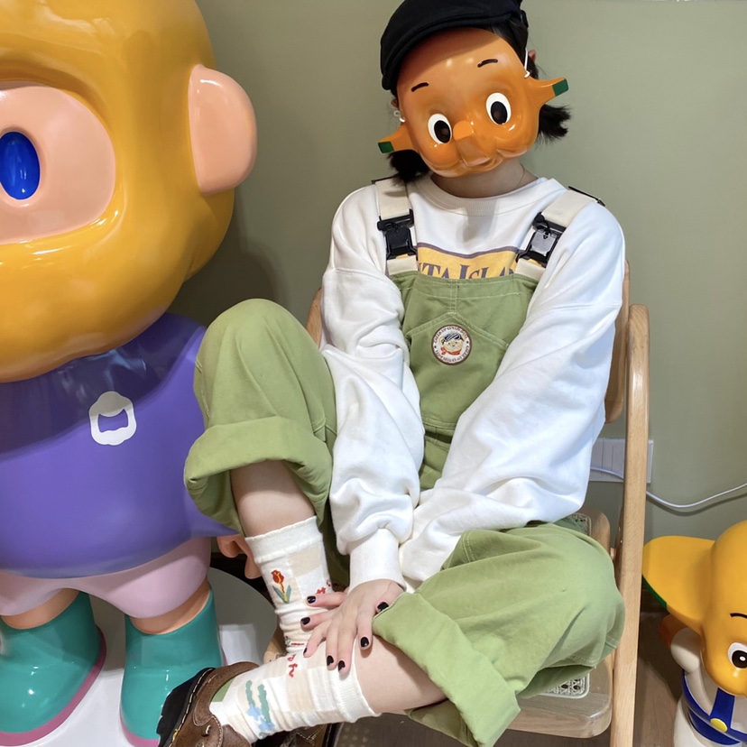 久鹅商店  抹茶小熊 阿美咔叽可爱徽章刺绣工装裤休闲裤背带裤