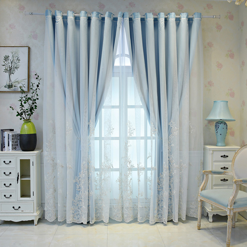双层新款飘窗公主遮光窗帘布一体式流行唯美温馨定制窗帘