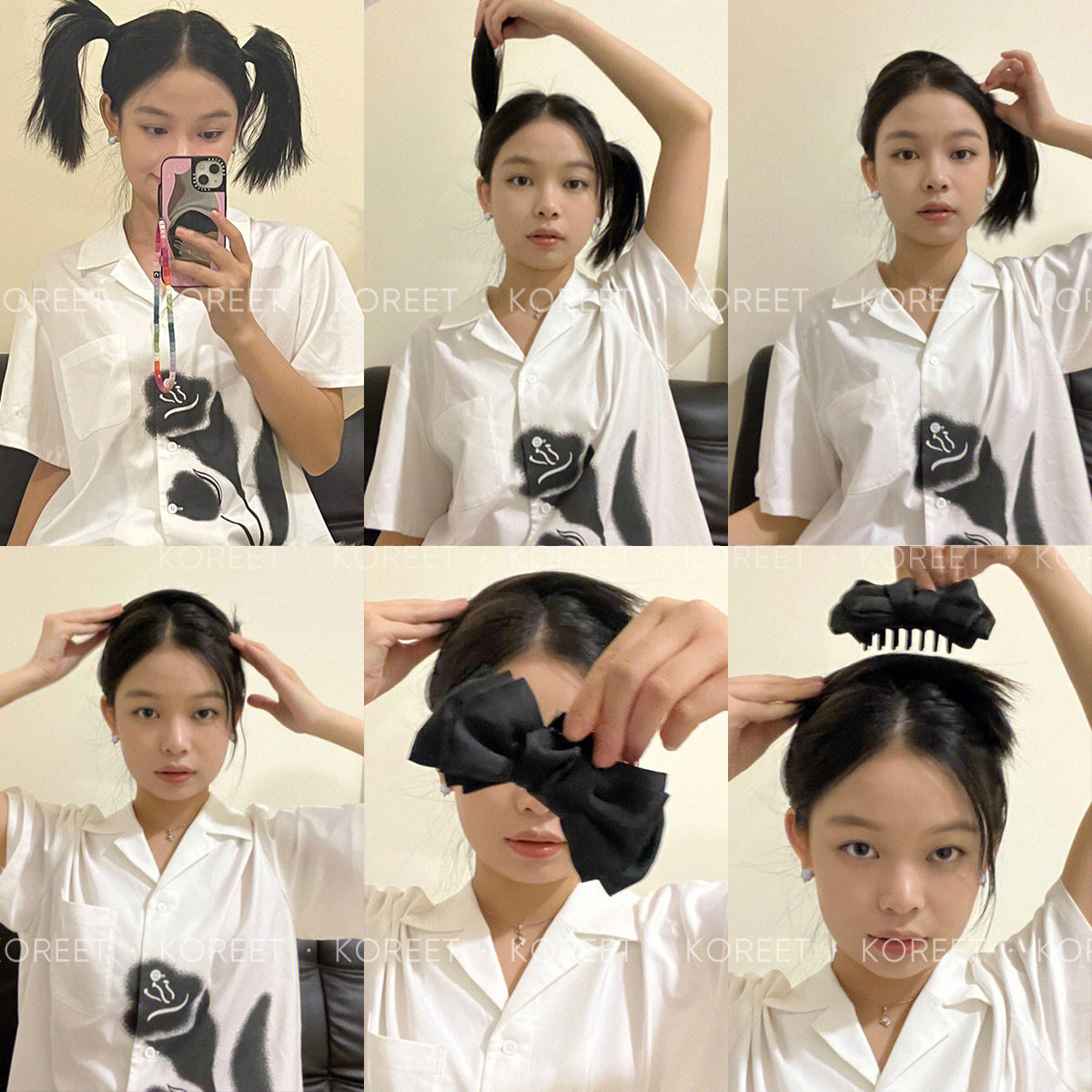 jennie同款黑色蝴蝶结发夹后脑勺抓夹大号鲨鱼夹子发饰