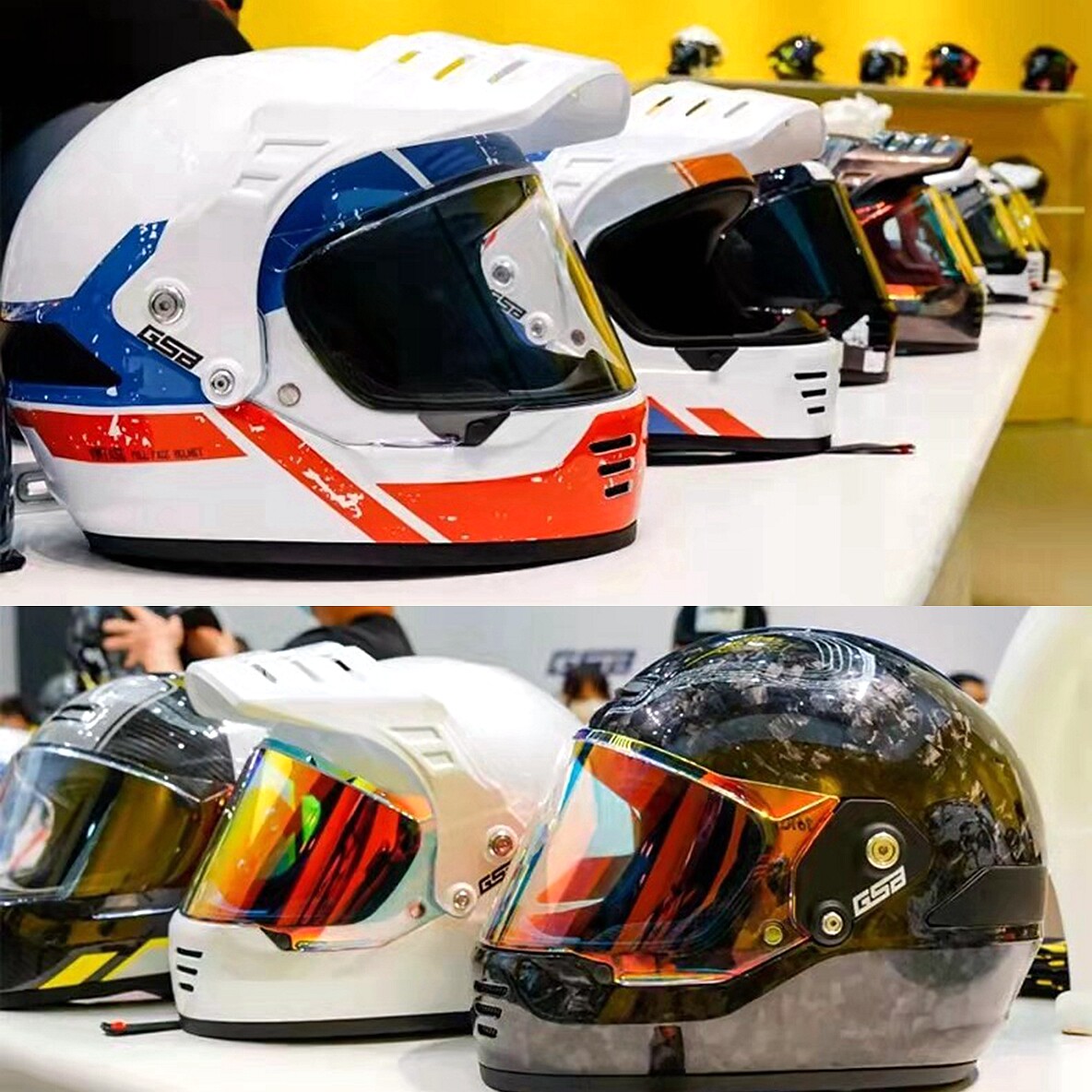 gsb碳纤维v73复古头盔摩托机车拉力全盔四季摩托车头盔