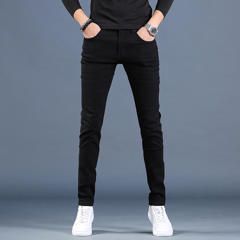 2021年秋冬季新款黑色男士牛仔裤男弹力修身小脚长裤休闲裤子男裤