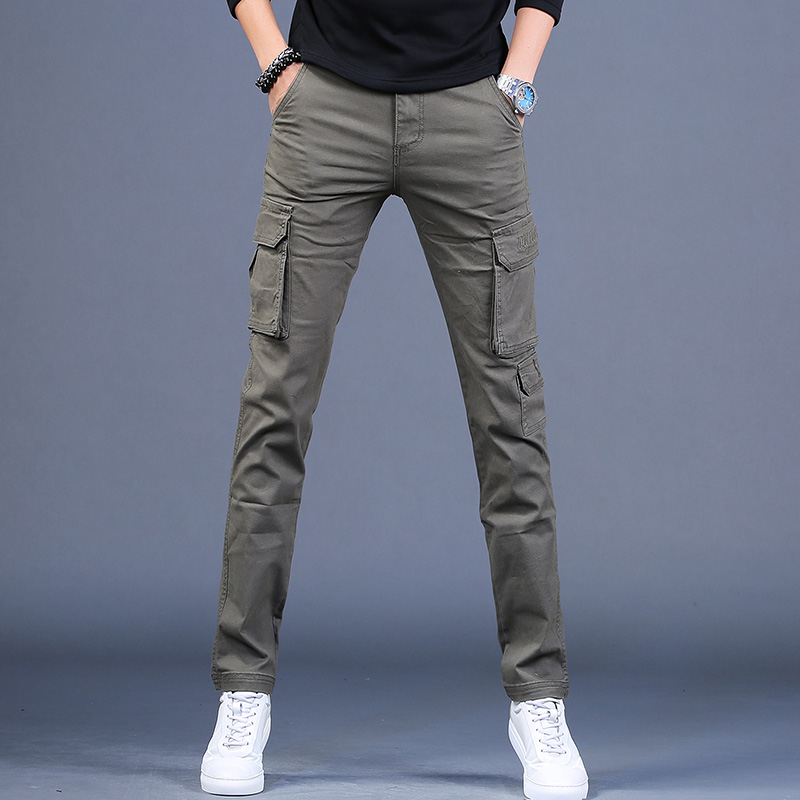 2022年夏季新款军绿色男士工装裤修身弹力小脚裤宽松休闲男裤薄款