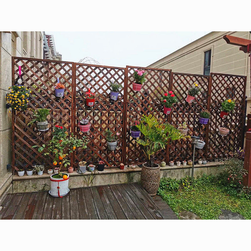 庭院碳化防腐实木栅栏篱笆小围栏户外加厚网格爬藤架木质隔断花架