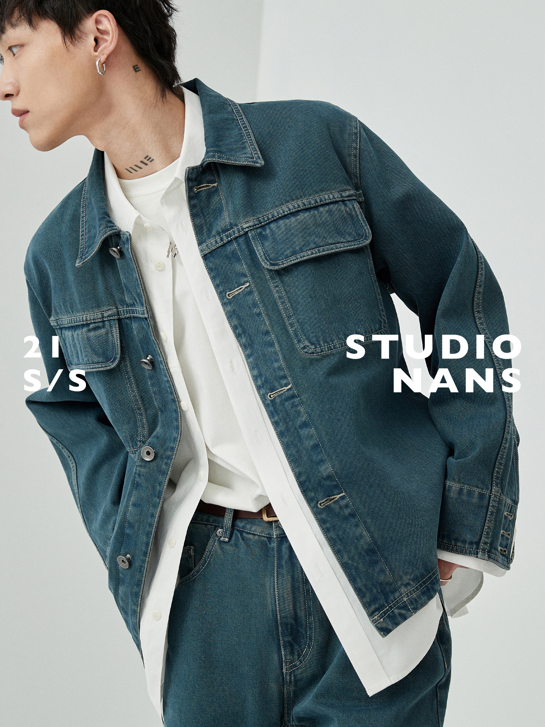 【NANS】13oz两片袖分割复古做旧水洗牛仔短夹克 / DENIM JACKET