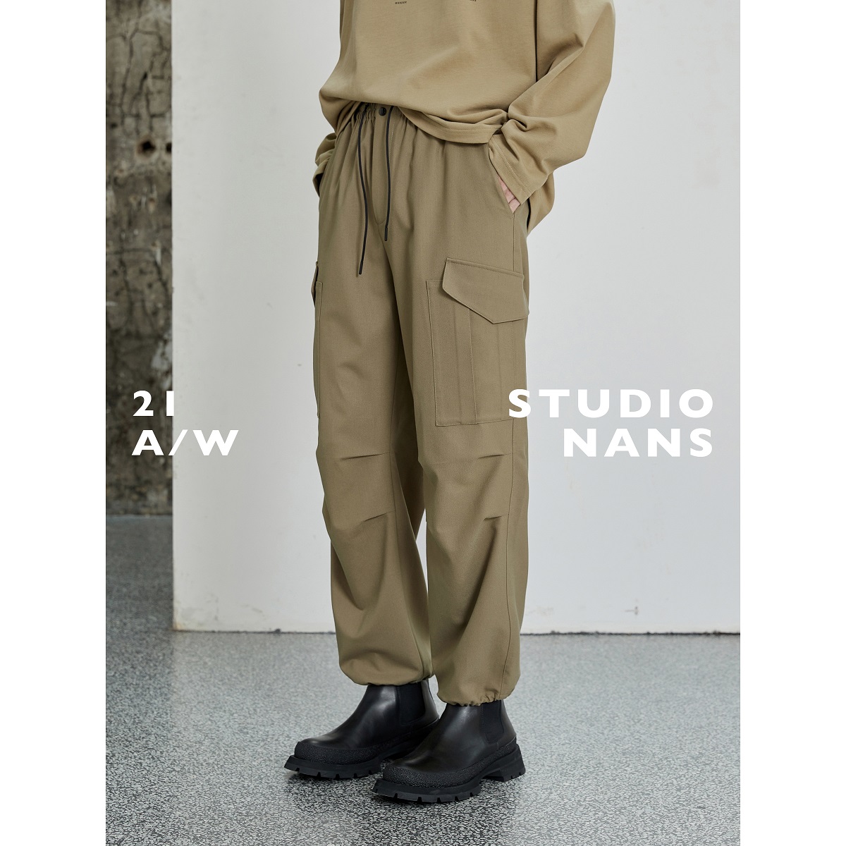 【NANS】重工多口袋松紧腰可束口工装风休闲长裤 / POCKET PANTS