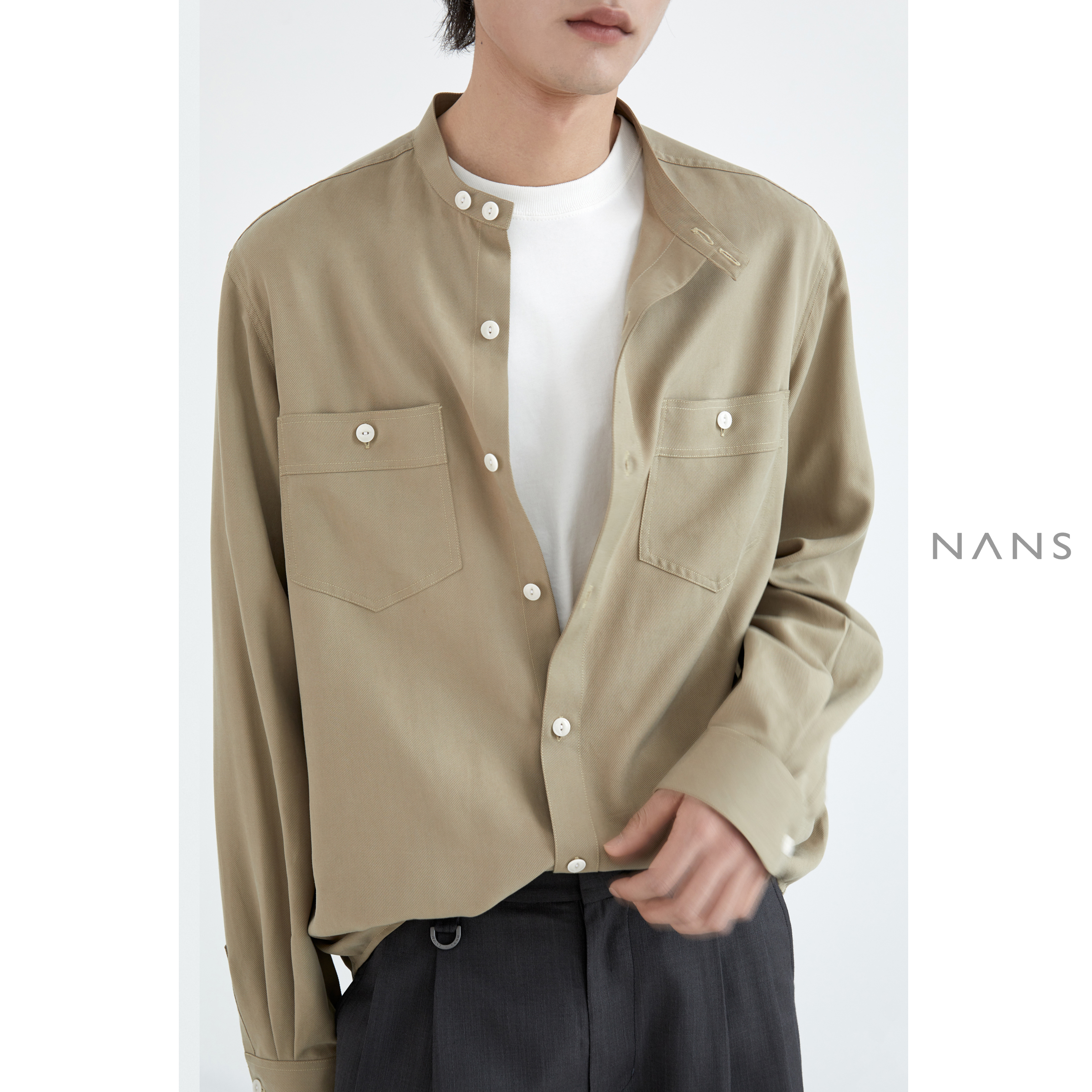 【NANS】纯天丝粗斜纹垂坠感小立领领袢衬衫 / LYOCELL SHIRT