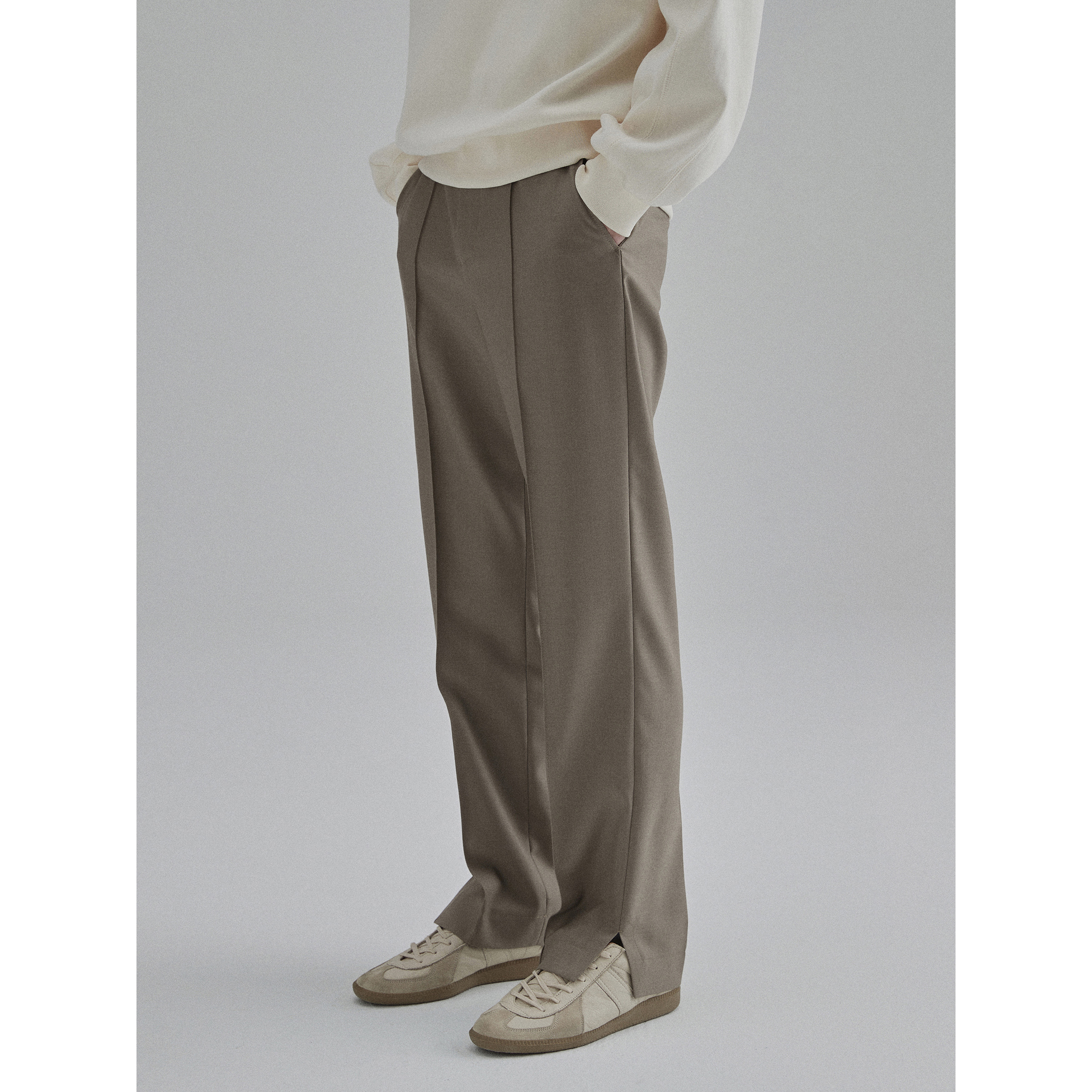 【NANS】赛络菲尔精纺70支美利奴羊毛定染开衩脚口挺缝线休闲长裤