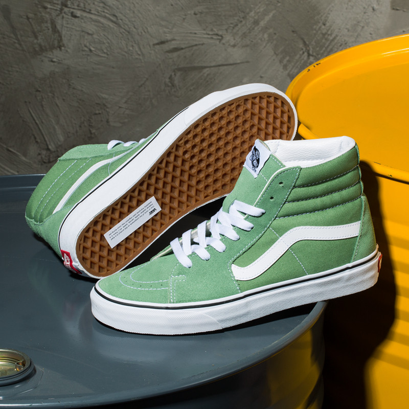 vans范斯sk8hi草绿色高帮女鞋毛皮正品帆布男板板鞋