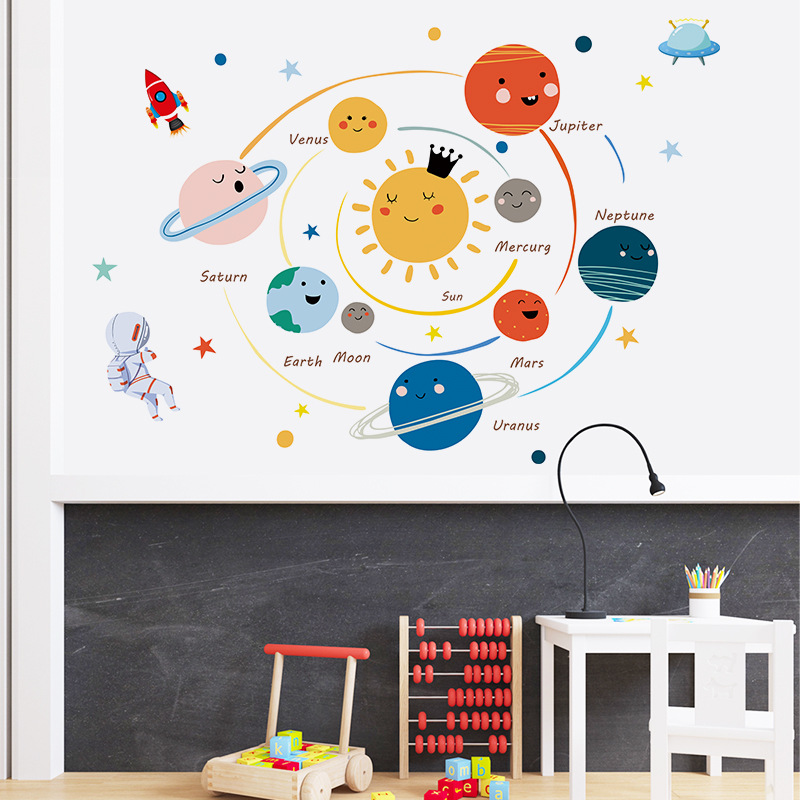 墙贴卡通手绘太阳系儿童装饰贴纸幼儿园教室布置墙贴