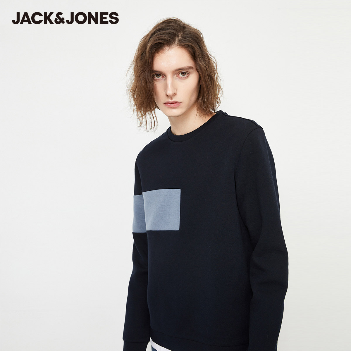 jackjones杰克琼斯秋冬拼接撞色圆领卫衣新款潮流街头卫衣
