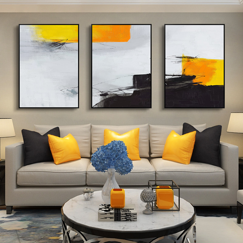 现代简约客厅装饰画沙发背景墙北欧轻奢抽象挂画三联壁画大气组合