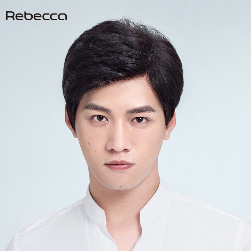瑞贝卡假发男士短发短直发头套手织自然蓬松韩版整顶假发