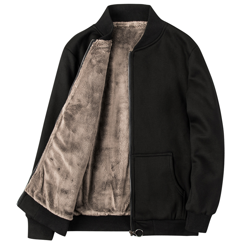 秋冬款外套男士夹克加绒加厚纯黑色全黑简单简约单色素色净版净色