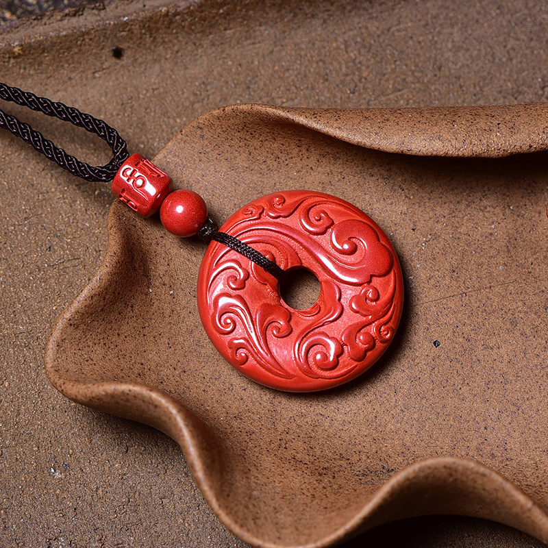 天然帝王祥云平安扣吊坠男女女款朱砂挂件项链项坠