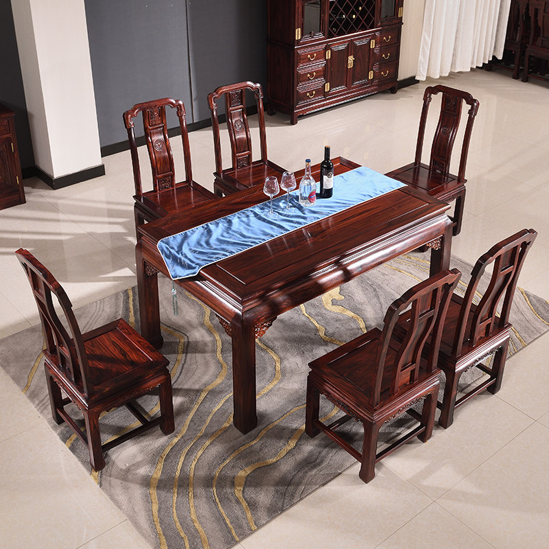 红木印尼酸枝餐桌椅组合长方形客厅家具阔叶黄檀现代实木餐桌