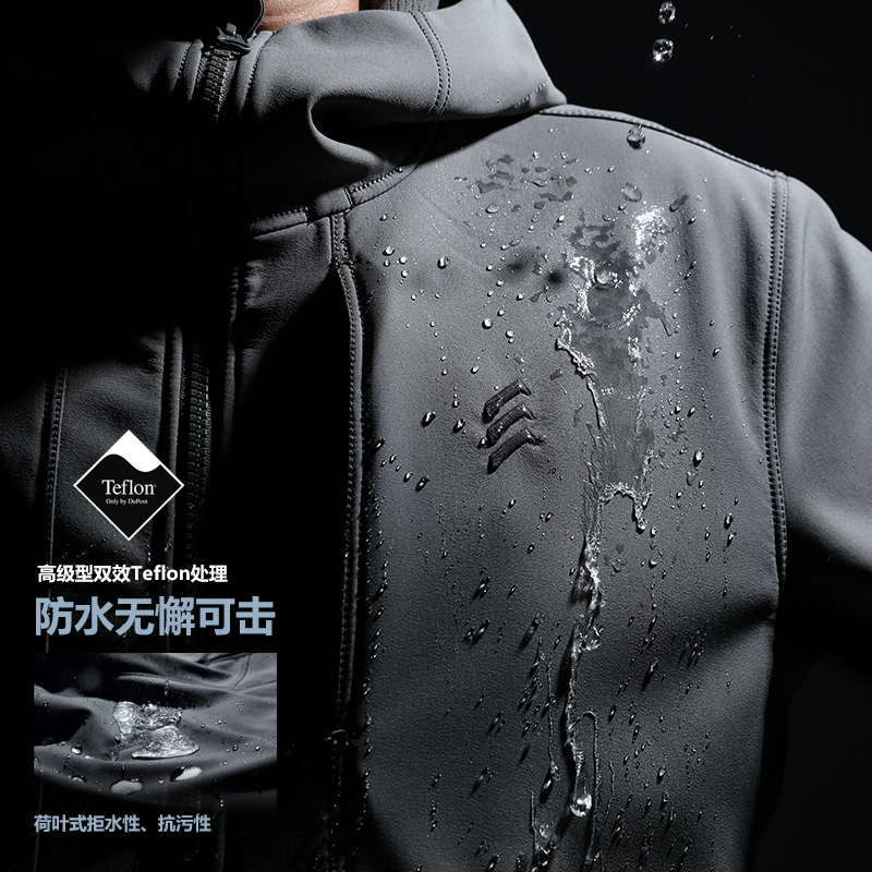 鹰爪行动秋冬软壳冲锋衣男连帽外套户外防风防水加绒加厚战术夹克