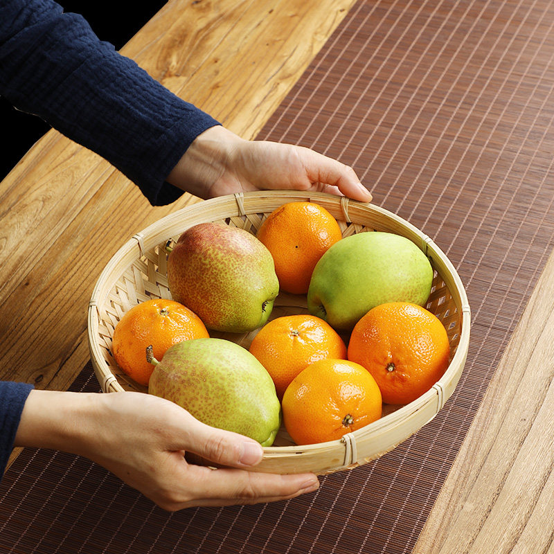 手工竹编水果篮家用圆形收纳编织竹筐竹篮篮子竹编
