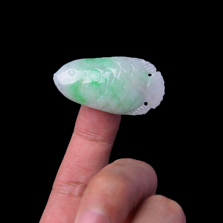 玉石玉器金玉满堂挂件老坑冰糯种飘绿缅甸翡翠金鱼颈饰