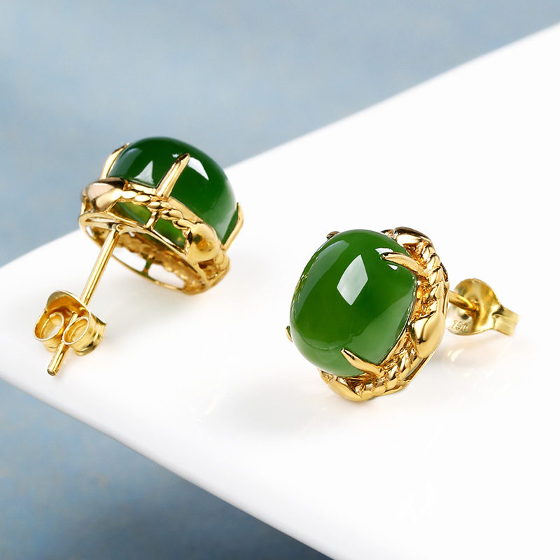 碧玉初源和田耳钉18k金镶玉耳环天然玉石耳饰其他