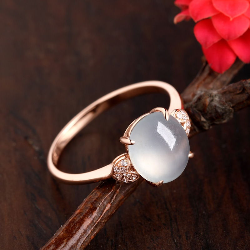 初源缅甸冰种玻璃种翡翠戒指 女款 18k金镶嵌钻石 指环a货带证书