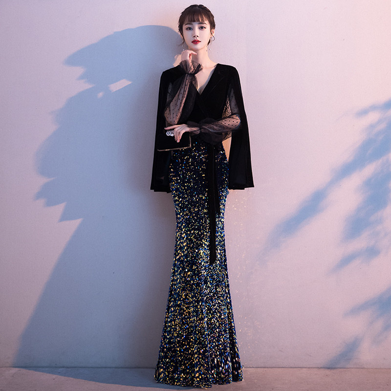 黑色晚礼服裙女2020新款宴会高端大气鱼尾修身礼服