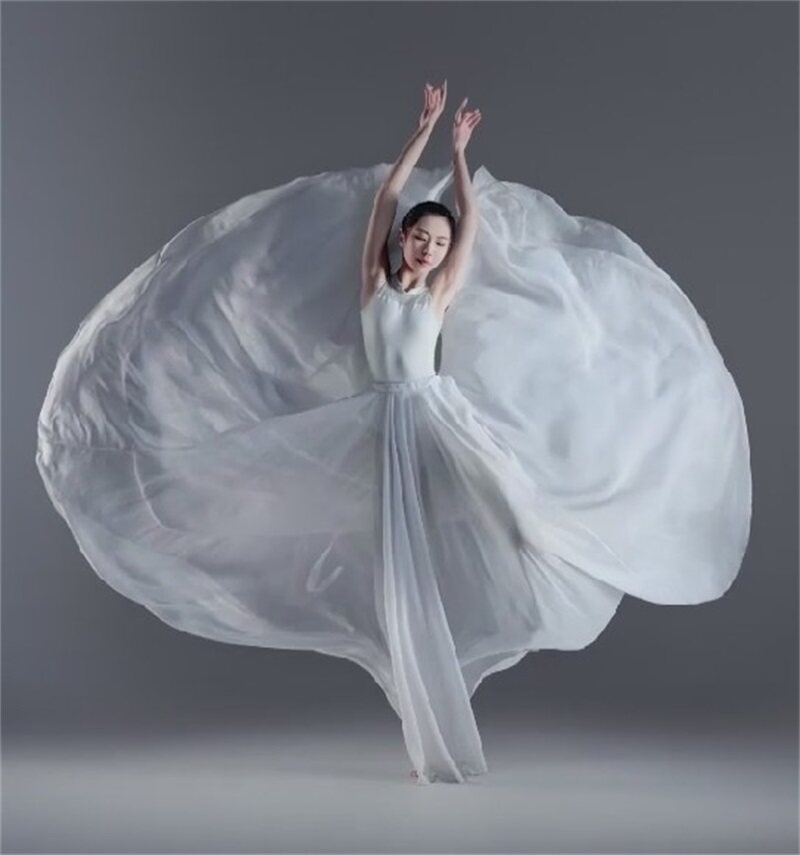 舞蹈纱裙半身大摆长裙子跳舞飘逸720度练习裙子现代古典舞蹈服女