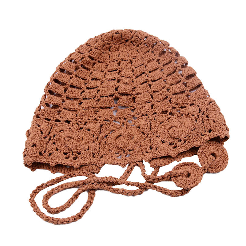 帽子针织2021年夏季钩线钩花护耳帽薄款透气薄款帽子