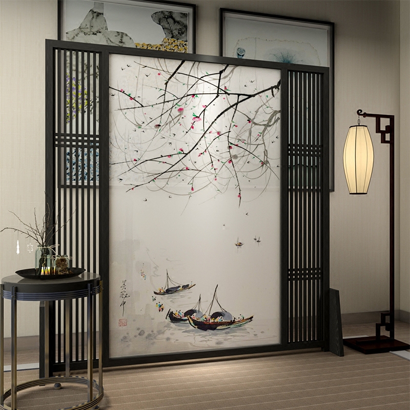 屏风新中式玄关布艺纱质半透办公茶楼隔断客厅座屏