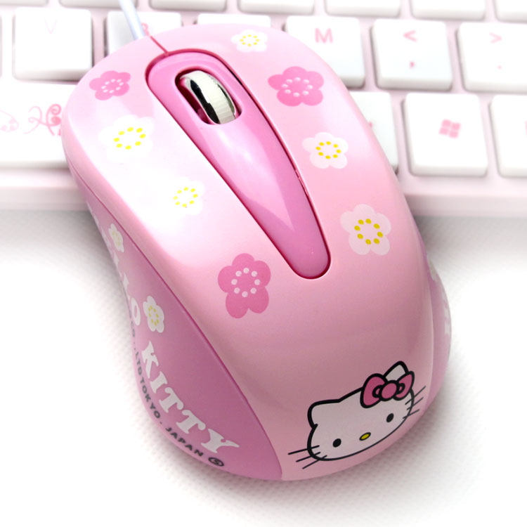 鼠标hellokitty笔记本电脑有线静音卡通可爱粉色女生有线鼠标