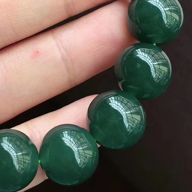 冰种缅甸蓝水翡翠手串男手链女满13mm种老底细手链