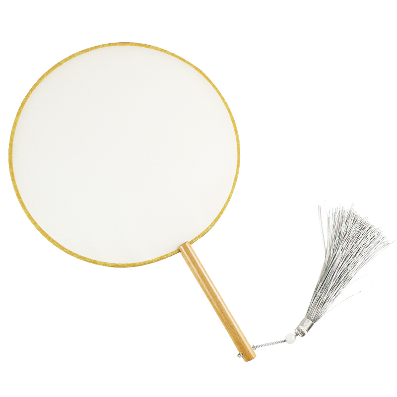 绢布真丝空白团扇宫扇圆形扇子木柄绘画刺绣扇子