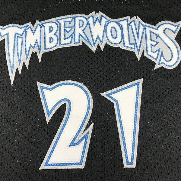 明尼苏达森林狼加内特21号复古黑色球衣刺绣狼王篮球篮球服