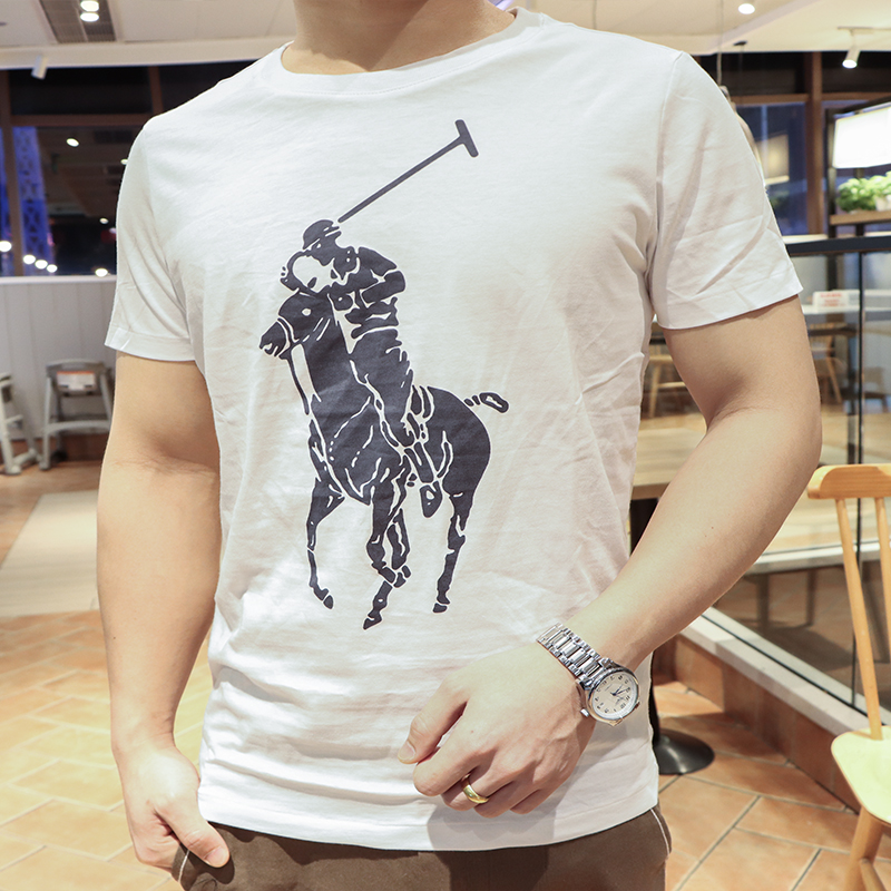 特价美国POLO衫保罗短袖T恤男圆领纯棉白色打底衫修身印花马标潮