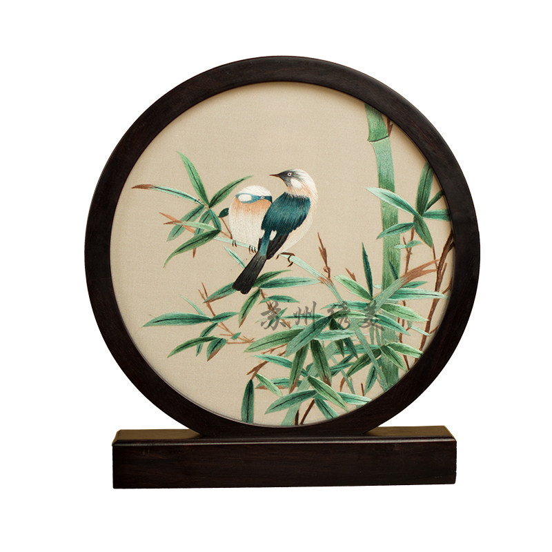 苏州刺绣屏风摆件双面美中国风桌面小台手工摆件